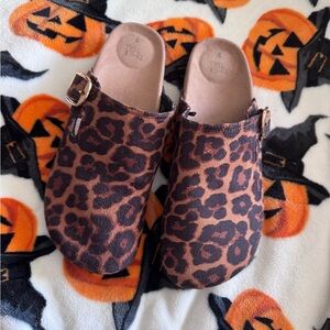Leopard Print Clogs with Buckle